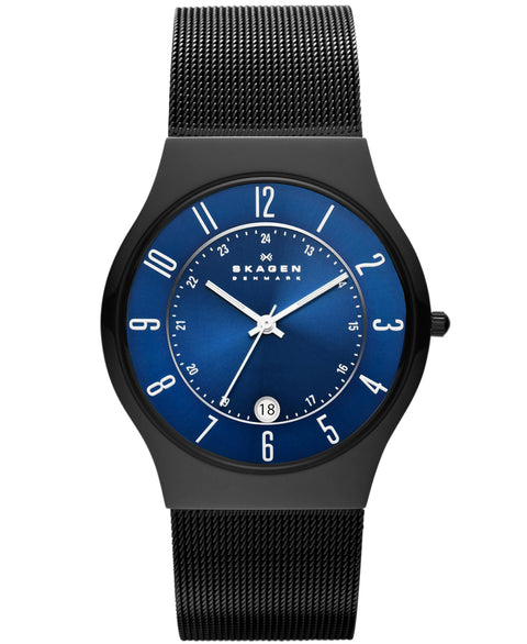 Skagen Men's Sundby Three-Hand Date Midnight Black Titanium Mesh Band Watch (Model: T233XLTMN) Skagen