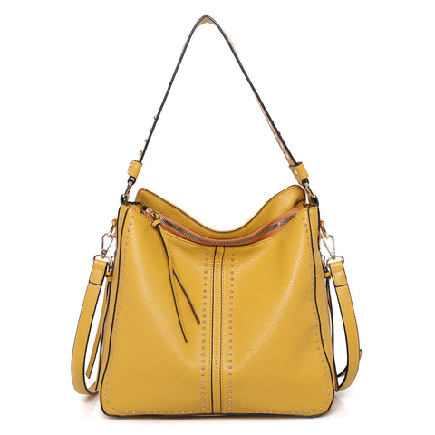 Montana West Large Leather Hobo Handbag for Women Studded Shoulder Bag Crossbody Purse (Mustard) MWC-1001MSTD Montana West