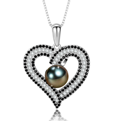 NONNYL Gifts for Women- Birthday Gifts for Wife From Husband Fine Jewelry - Gift for Her Christmas Gifts Ideas Mothers Day Gifts Valentines - Tahitian Black Heart Pearl Necklace Pendant NONNYL