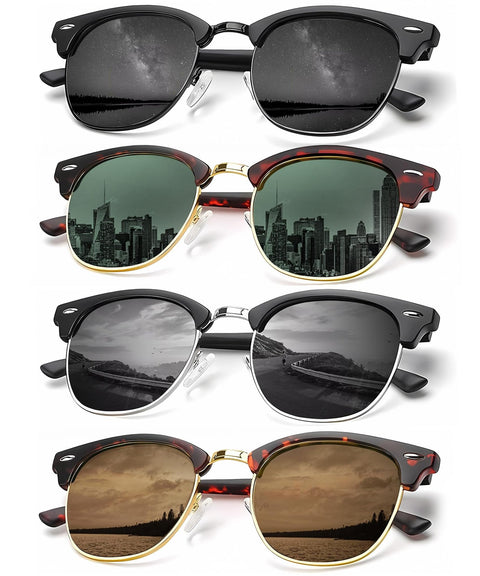 KALIYADI Polarized Sunglasses-for-Men Retro Sunglasses-Men: Semi-Rimless Frame Women Driving Sun glasses with UV Protection