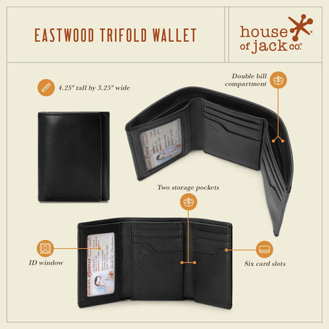 House of Jack Co. Eastwood Mens TRIFOLD Wallet | RFID Blocking Mens Leather Wallet | Double Bill Compartment | Nappa Full Grain Leather House of Jack Co.