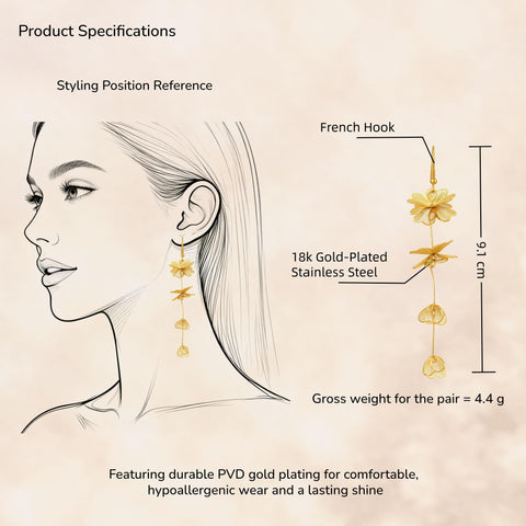 Kaleido Fashion Floral Dangle Earrings, 18K Gold Plated Hypoallergenic Earrings for Women, Elegant Design for Daily Wear, Office, Party and Gift