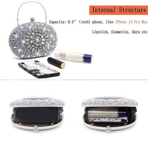 Crbeqabe Rhinestone Evening Clutch Purses for Women Wedding Clutch Party Purses Bridal Diamonds Clutch Prom Cocktail Handbags Crbeqabe