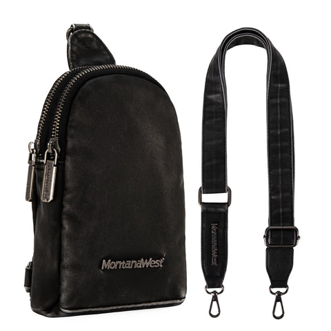 Montana West Sling Bag Crossbody for Women Small Fanny Packs Cross Body Chest Bag Soft Washed Leather for Travel Montana West