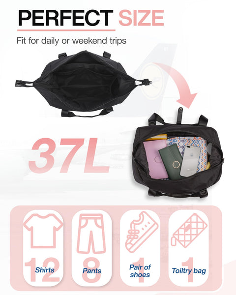 Weekender Bags for Women, BAGSMART Travel Duffel Bags with Shoe Compartment,Personal Item Travel Bag for Airlines, Carry on Overnight Tote Bag with Toiletry Bag (Black) BAGSMART