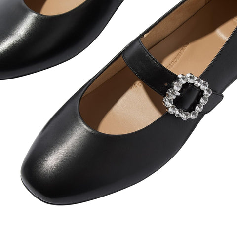 FitFlop Women's Delicato Crystal-Buckle Leather Mary Janes Ballet Flat, Black, 6.5