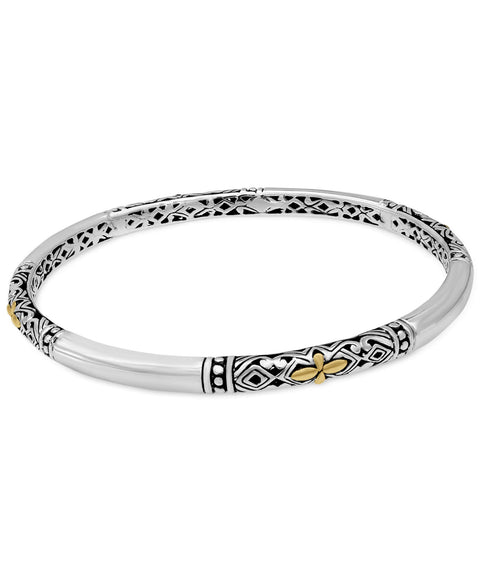 DEVATA Sterling Silver 925 with 18K Gold Accents Bali Accent Slide-on Bangle Bracelet DHK3526ATT (Size Medium) DEVATA