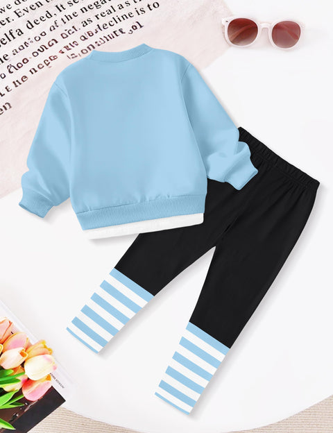 NAPU Toddler Girl Clothes 3T Two Piece Sweatsuit Set 4T Girls Winter Clothes Toddler Outfits for Kids Pullover Blue Long Sleeve Tops + Leggings Fall Outfit Casual Daily Wear