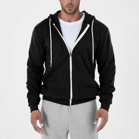 Ohoo Men's Zip Up Hoodie Lightweight Slim Fit Sweatshirt Full Zip Hooded Jacket / DCF002-BLACK-L