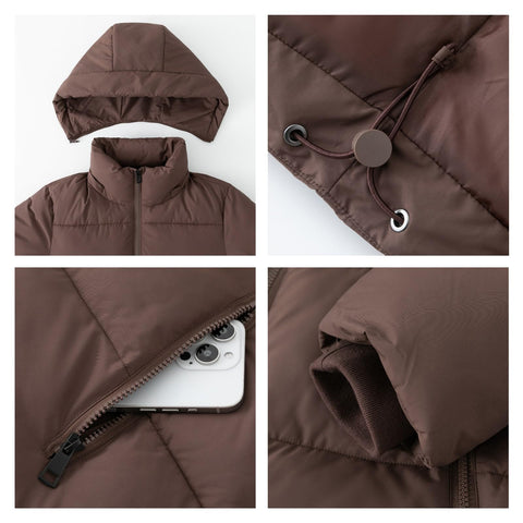 PUFFIT Women's Cropped Puffer Jackets,Warm Winter Jacket with Removable Hood,Zipped Pockets,Short Ladies Quilted Coat PUFFIT