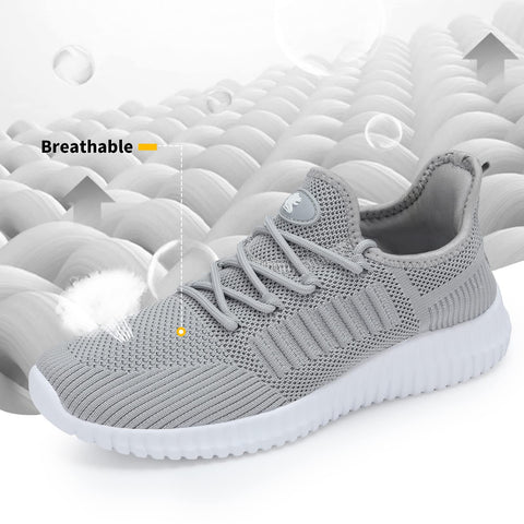 SK·TRIP Women's Walking Shoes Lightweight Breathable Flying Woven Mesh Upper Casual Jogging Shoes Ladies Tennis Shoes Workout Footwear Non-Slip Gym Sneakers for Women Grey