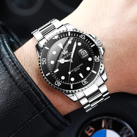 OLEVS Watches for Men, Mens Dress Watch, Large Face Luxury Stainless Steel Silver Waterproof Men's Wrist Watches with Date, Men Silver Classic Analog Quartz Watch Relojes de Hombre