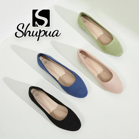 Shupua Flats for Women Round Toe Flat Shoes Dressy Black Ballet Flats Comfortable Womens Dress Shoes Ballerina Flats for Work(Black.us8)