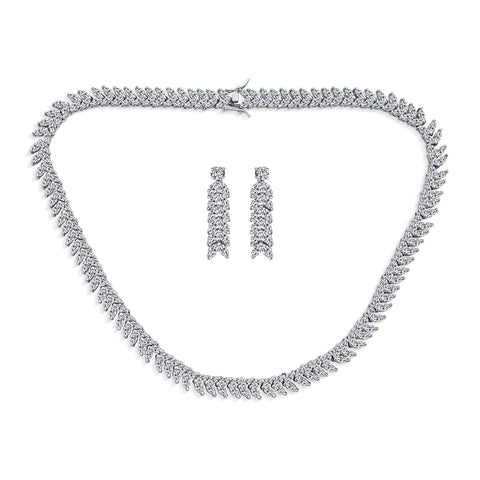 Art Deco Style Fashion Bridal Multi Marquise AAA CZ Statement Collar Tennis Necklace Matching Chandelier Dangle Earrings Jewelry Set for Women Wedding Prom Pageant Silver Plated Bling Jewelry