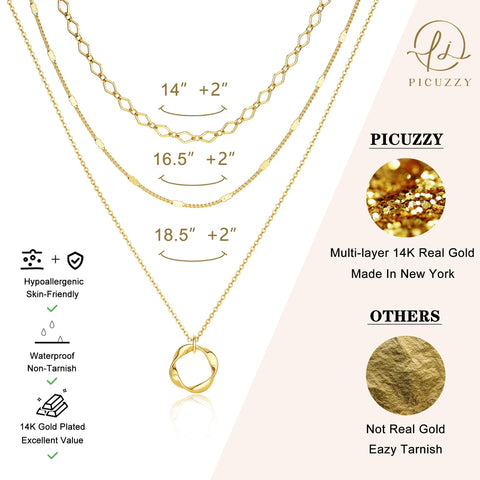 Picuzzy Layered 14K Gold Plated Choker Necklaces for Women, Stackable Stacked Stacking Layering Dainty Necklace Beach Circle Paperclip Cute Pendant Chain Necklaces Trendy Jewelry Set for Women