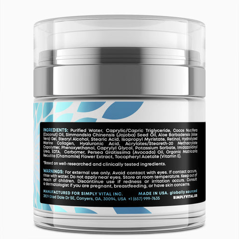 SimplyVital Collagen, Retinol & Hyaluronic Acid Cream - Anti-Aging Face Moisturizer for Face, Neck & Décolleté - Made in USA, Daily Moisturizer Face Cream - 1.7 fl.oz. SimplyVital