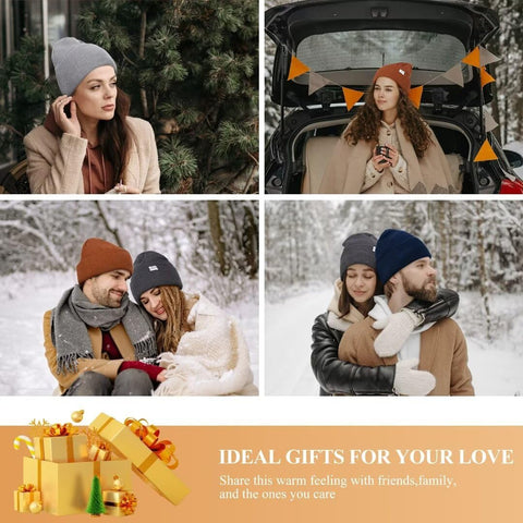 3 Pack Satin Lined Winter Beanie Hats for Women Men,Silk Lined Beanie Knit Soft Warm Cuffed Hat(Black+Dark Gray+Caramel) SENPUKI