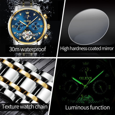 OLEVS Mens Wrist Watches Automatic Self Winding Mechanical Luxury Dress Diamond Stainless Steel Watch Gifts OLEVS