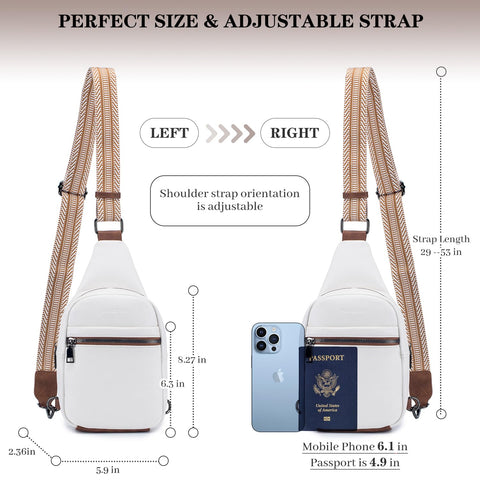 POIUGOYA Sling Bag for Women Crossbody, Small Leather Fanny Pack Crossbody Purses for Women Trendy,Chest Bag With Wide Strap POIUGOYA
