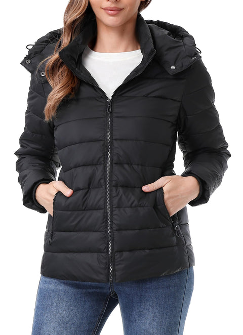 TDYPCI Women's Winter Coat Lightweight Waterproof Puffer Jacket - Quilted Short Down Coat for Women, Ultra Warm Winter Jacket with Hood