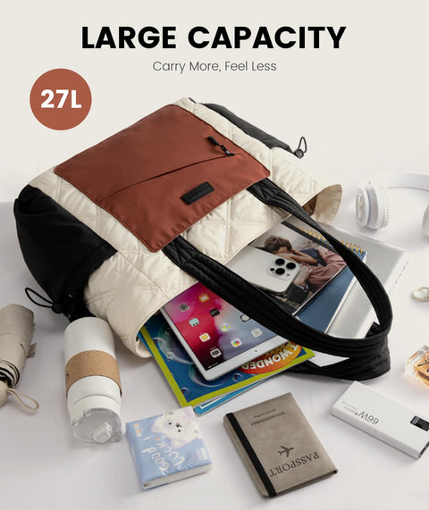 LOVEVOOK Tote Bag for Women, Puffer Bag and Work Bags with Zipper for Travel, Daily, School, Quilted Nurse Shoulder, 2pcs