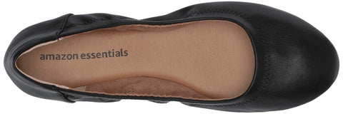 Amazon Essentials Women's Belice Slip On Ballet Flat, Black Faux Leather, 8