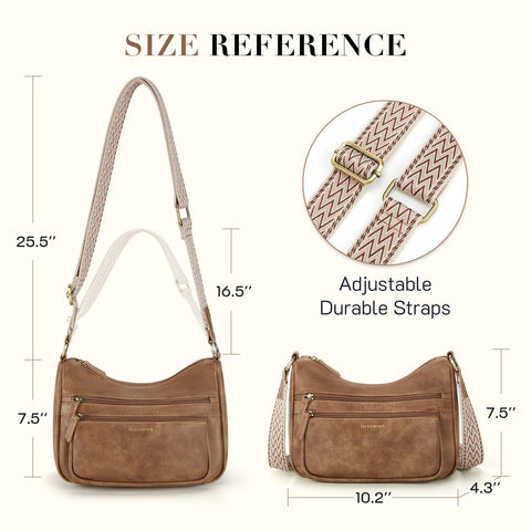 Missnine Crossbody Bags for Women Leather Purses Trendy Multi Pocket Shoulder Handbags with Adjustable Guitar Strap Missnine