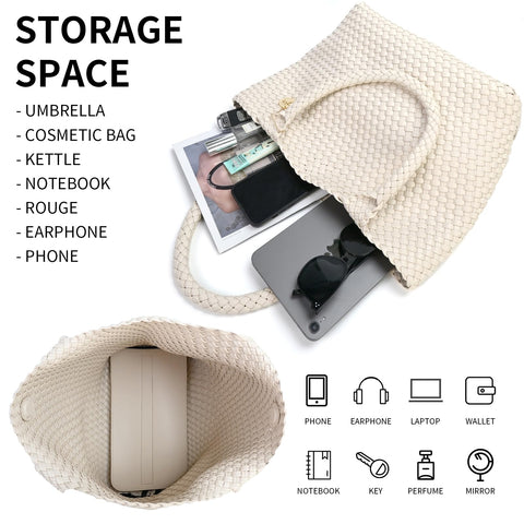 PS PETITE SIMONE Woven Tote Bag for Women Large Woven Leather Shoulder Purse Trendy Clutch for Summer Beach PS PETITE SIMONE