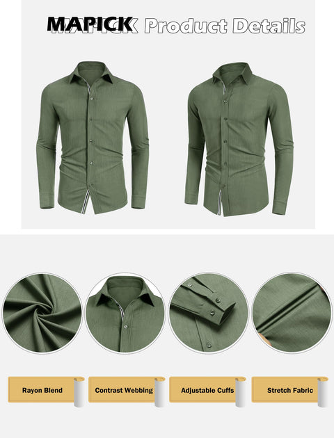 MAPICK Mens Denim Shirt Business Casual Long Sleeve Shirts Button Down Untucked Clothing(Army Green,X-Large)