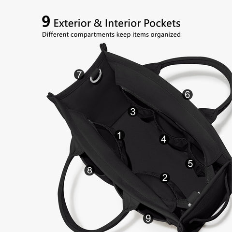 TOPDesign Heavy-Duty Canvas Tote Bag for Women, Adjustable Crossbody Handbag with 9 Pockets, for Work, Travel (Black)