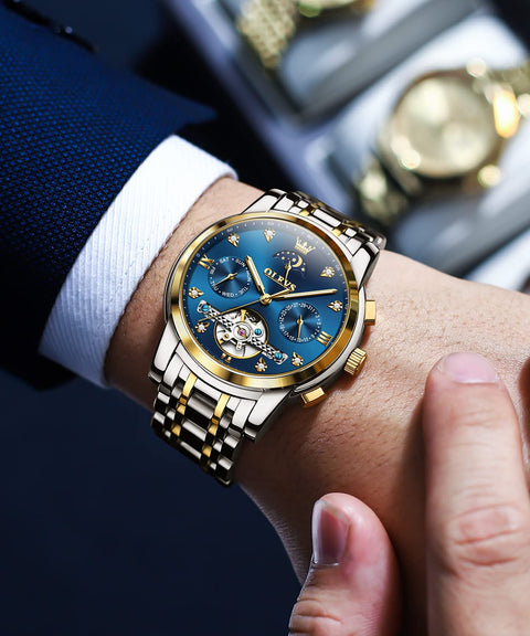 OLEVS Mens Wrist Watches Automatic Self Winding Mechanical Luxury Dress Diamond Stainless Steel Watch Gifts OLEVS