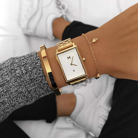 MVMT Signature Square Watches for Women - Premium Minimalist Women’s Watch - Analog, Stainless Steel, 5 ATM/50 Meters Water Resistance - Interchangeable Band - 24mm MVMT
