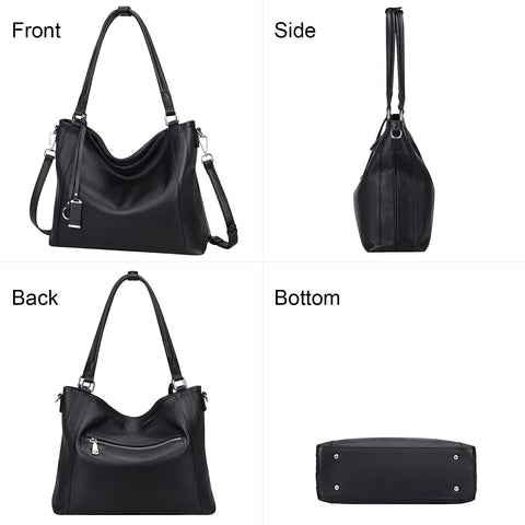 Over Earth Soft Leather Handbags for Women Shoulder Hobo Bag Large Tote Crossbody Bag (O103E Black) Over Earth