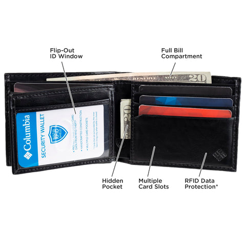 Columbia Men's Johnstown RFID Blocking Extra-Capacity Slimfold Wallet, Black, One Size Columbia