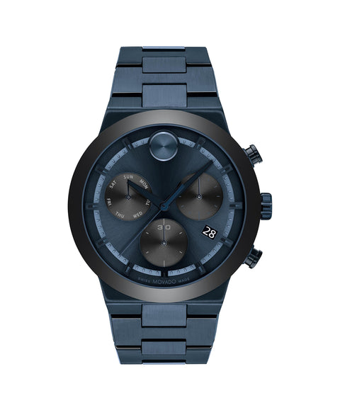 Movado Bold Fusion Men's Watch - Swiss Quartz Chronograph Movement, Stainless Steel Link Bracelet - 5 ATM Water Resistance - Luxury Fashion Timepiece for Him - 44mm Movado