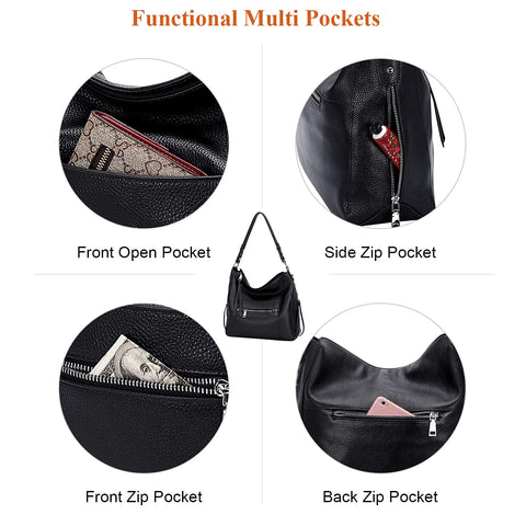 Over Earth Hobo Purses and Handbags for Women Genuine Leather Shoulder Bag Crossbody Purse(O171E Black) Over Earth