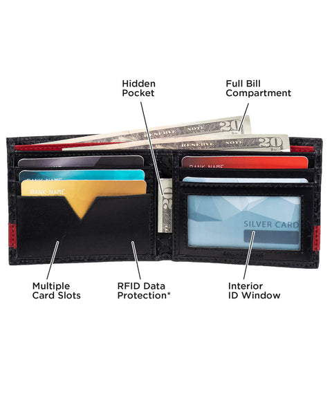 Guess Men's Leather Slim Bifold Wallet, Black/Red, One Size GUESS