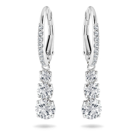 Swarovski Stilla Attract Trilogy Drop Pierced Earrings with White Crystals on a Rhodium Plated Setting with Hinged Closure