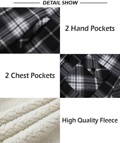 SCODI Men's Flannel Shirt Jacket Fleece Sherpa Lined Plaid Jackets Coat Full Zip Up Hoodie Winter Outwear Black White X-Large