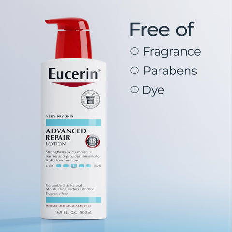 Eucerin Advanced Repair Body Lotion for Very Dry Skin, Unscented Lotion Formulated with Ceramides, 16.9 Fl Oz Bottle Eucerin