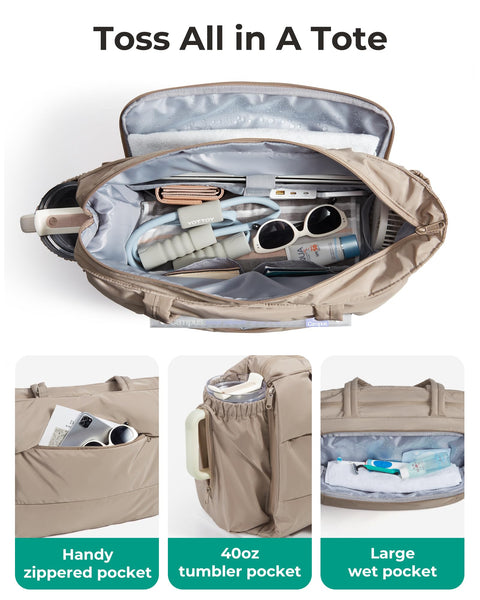 BAGSMART Tote Bag for Women, 22L Puffer Gym Bag for 40oz Tumbler, Work Tote Handbag for Travel Yoga College, Black