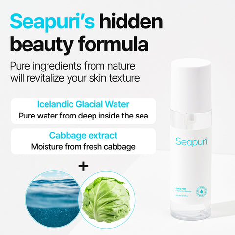 Seapuri Soothing Body Mist, Skin Cell Improvement, 3-Second KP Remover, Body exfoliate, BIO Balance-PSI, Dead Skin Healer, Icelandic Glacial Water, KP Remover, Moisturizer (200ml / 6.76 fl.oz.) Seapuri