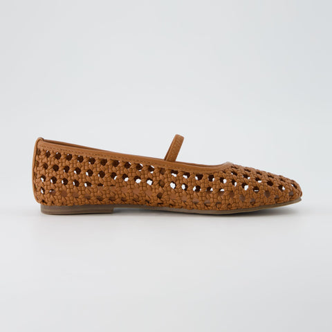 CUSHIONAIRE Women's Weavy Squared Toe Woven Ballet Flat, +Memory Foam, Wide Widths Available Cognac 9