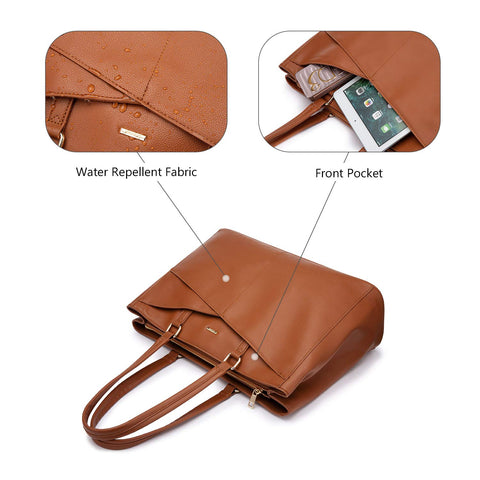 Laptop Tote Bag for Women 15.6 Inch Waterproof Leather Computer Bags Women Business Office Work Bag Briefcase Brown LOVEVOOK