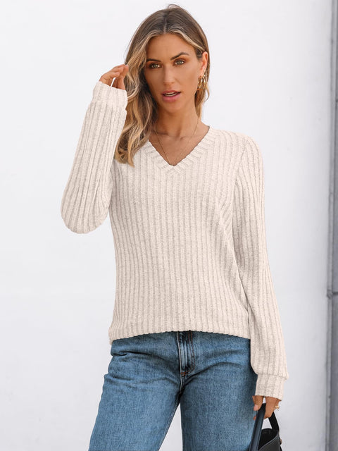 AUTOMET Womens V Neck Long Sleeve Shirt Fall Fashion Tops Tunic Dressy Casual Sweater Clothes Cute Trendy Work Outfits 2025 Apricot M