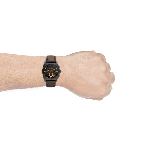Fossil Men's Machine Quartz Stainless Steel and Leather Chronograph Watch, Color: Black, Dark Brown (Model: FS4656) Fossil