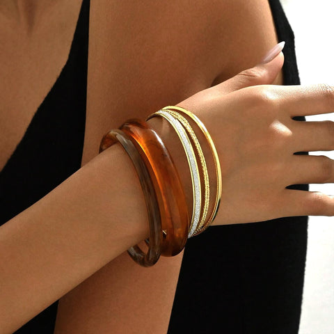 ÌF ME Acrylic Bangles Bracelets For Women, Maillard Lightweight Chunky Resin Bracelets, Premium Fall Winter Boho Jewelry Gift