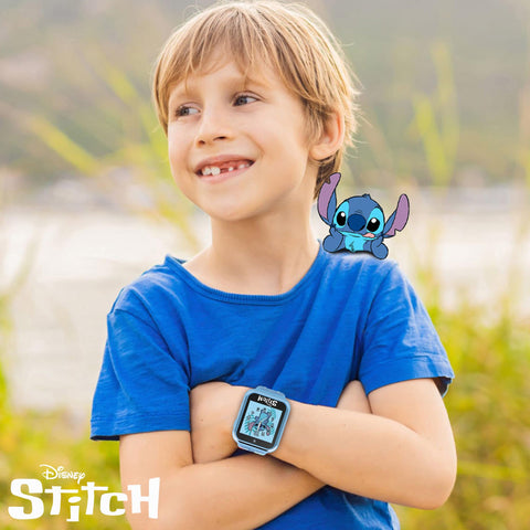 Disney Stitch Kids Smart Watch with 10 Customizable Faces, Camera, Voice Recorder, Calculator, and Step Counter – Touchscreen Interactive Watch for Kids – Blue Silicone Strap