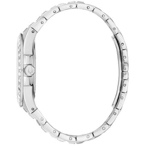 Bulova Ladies Crystal Phantom Silver Stainless Steel Quartz Watch, Blue Dial Style: 96L290 Bulova