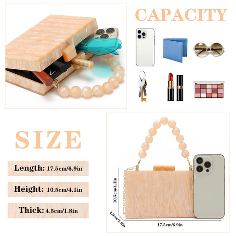 Oweisong Women Acrylic Clutch Purse Formal Wedding Evening Handbag Marble Party Shoulder Crossbody Bag with Bead Chain Oweisong